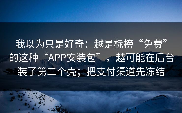 我以为只是好奇：越是标榜“免费”的这种“APP安装包”，越可能在后台装了第二个壳；把支付渠道先冻结