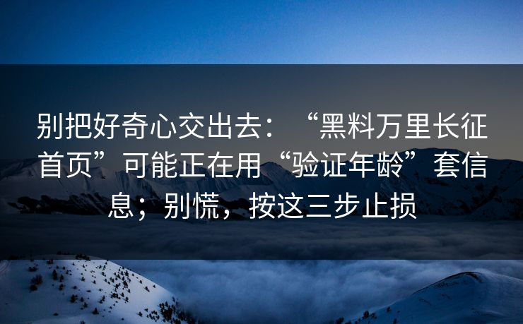 别把好奇心交出去：“黑料万里长征首页”可能正在用“验证年龄”套信息；别慌，按这三步止损