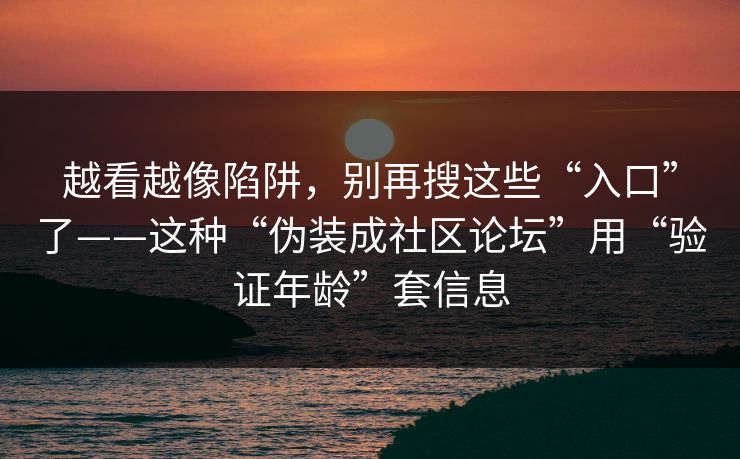 越看越像陷阱，别再搜这些“入口”了——这种“伪装成社区论坛”用“验证年龄”套信息
