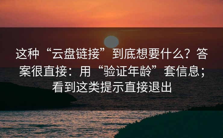 这种“云盘链接”到底想要什么？答案很直接：用“验证年龄”套信息；看到这类提示直接退出