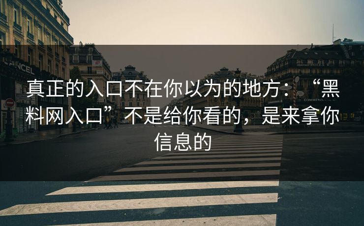 真正的入口不在你以为的地方：“黑料网入口”不是给你看的，是来拿你信息的