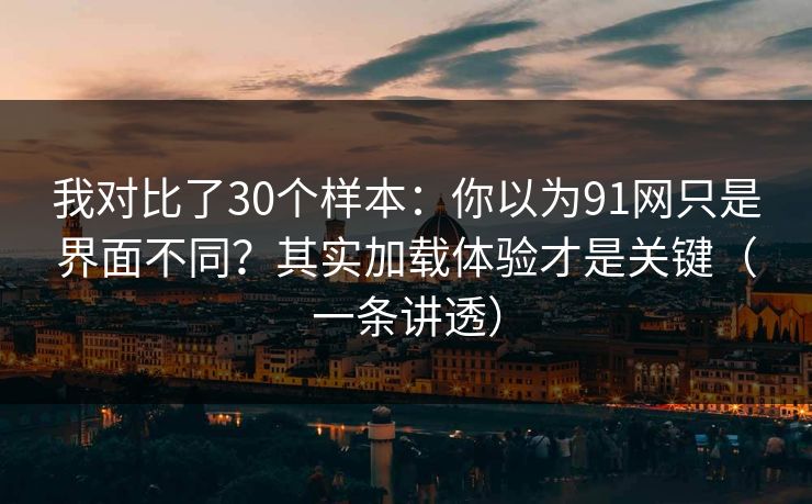 我对比了30个样本：你以为91网只是界面不同？其实加载体验才是关键（一条讲透）