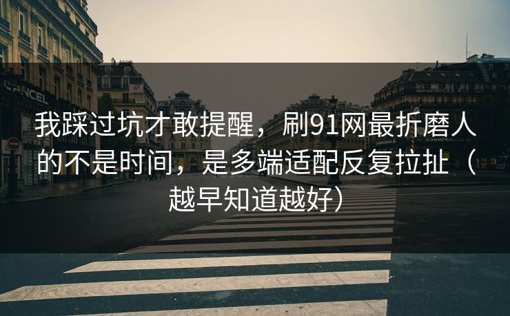我踩过坑才敢提醒，刷91网最折磨人的不是时间，是多端适配反复拉扯（越早知道越好）